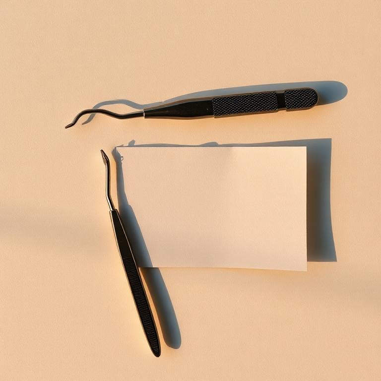 Dental tool and a small paper note on cream paper